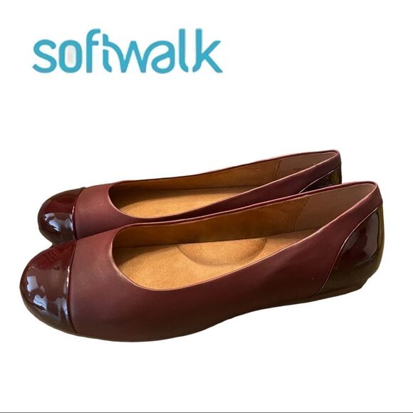 NEW SoftWalk Women's Sonoma Cap Toe Dark Red Patent Slip On Ballet Flats 9.5 - Picture 1 of 5